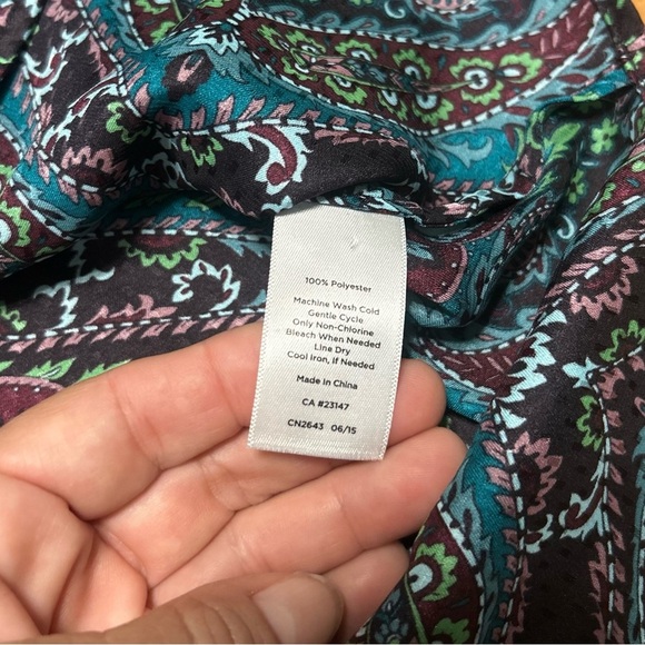 Talbots Teal and Black Patterned Blouse Size Large - Picture 5 of 11